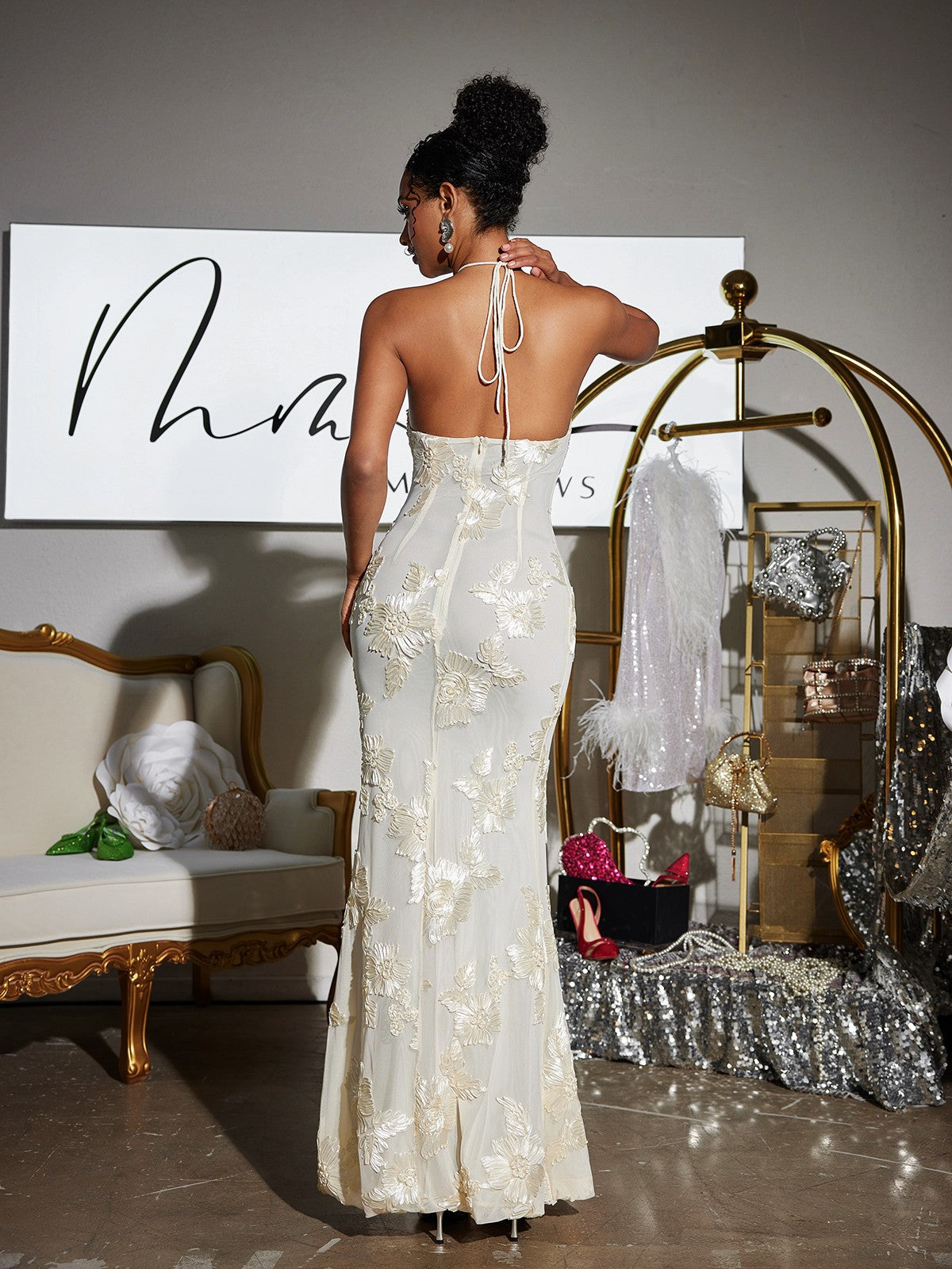 Aedin Halterneck Flower Maxi Dress