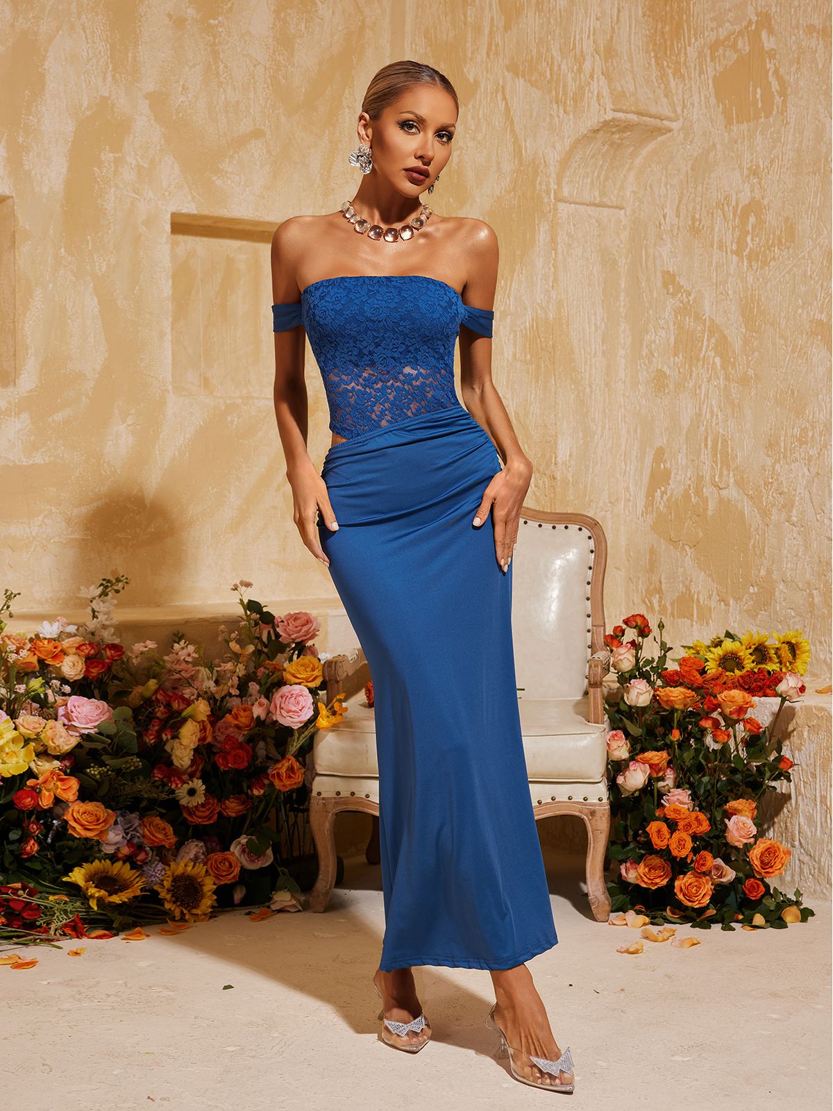 Aelorin Off Shoulder Lace Midi Dress