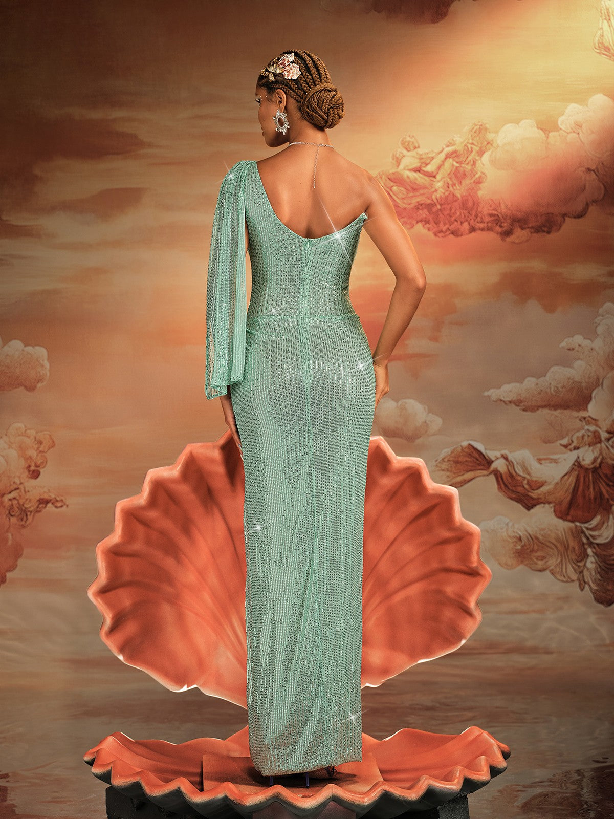 Aitor One Shoulder Sequin Maxi Dress