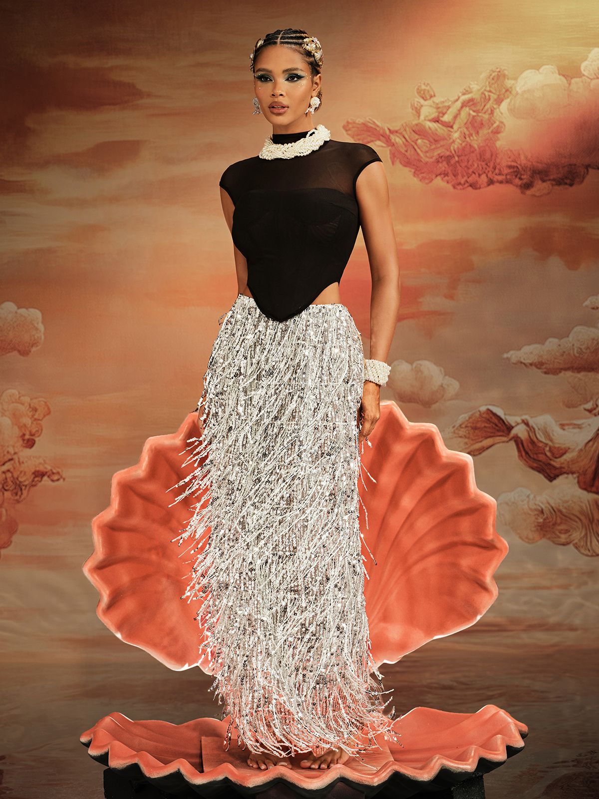 Ajmal Sequin Fringe Skirt Set