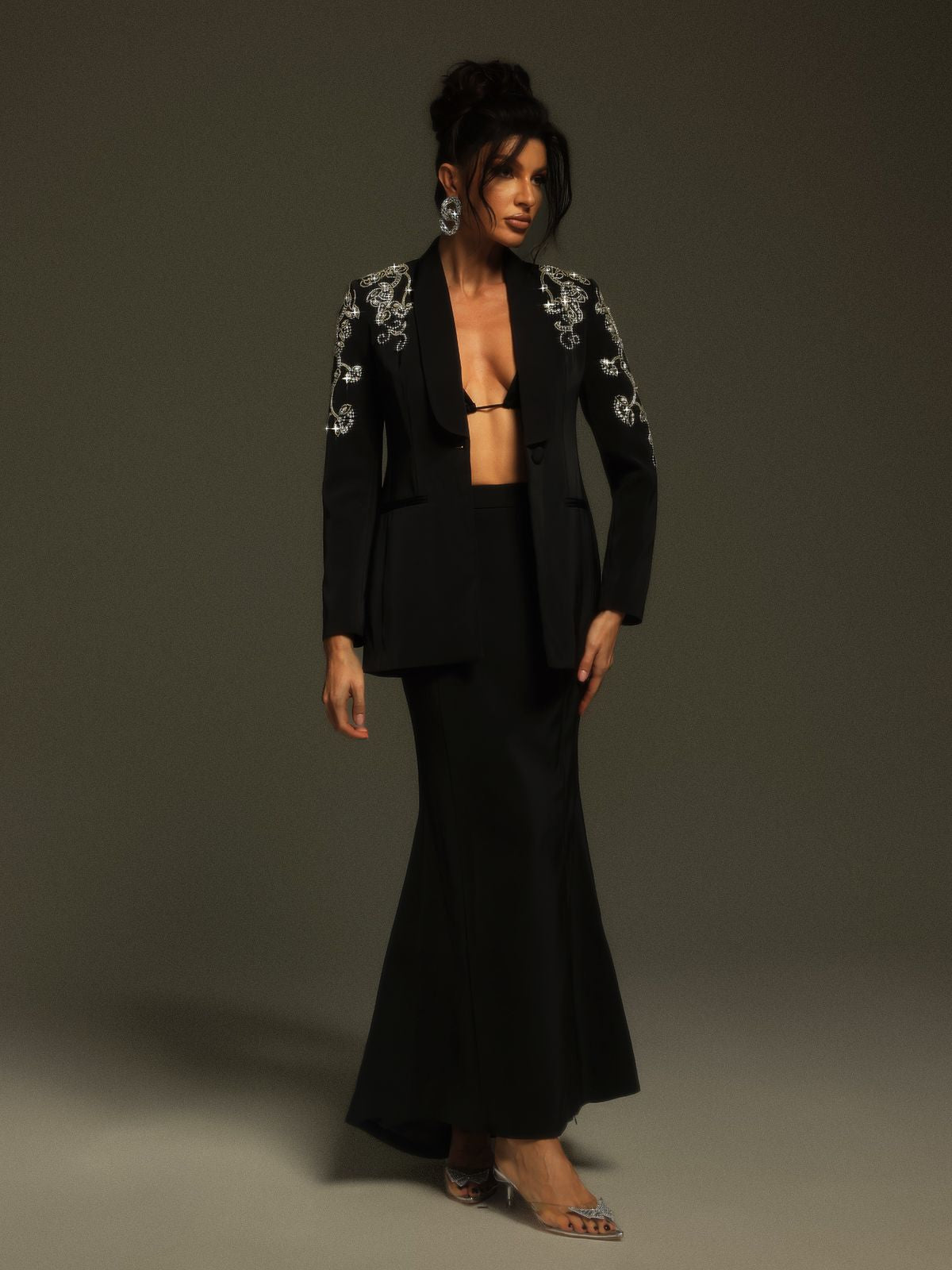 Charelle Long Sleeve Rhinestone Blazer Set