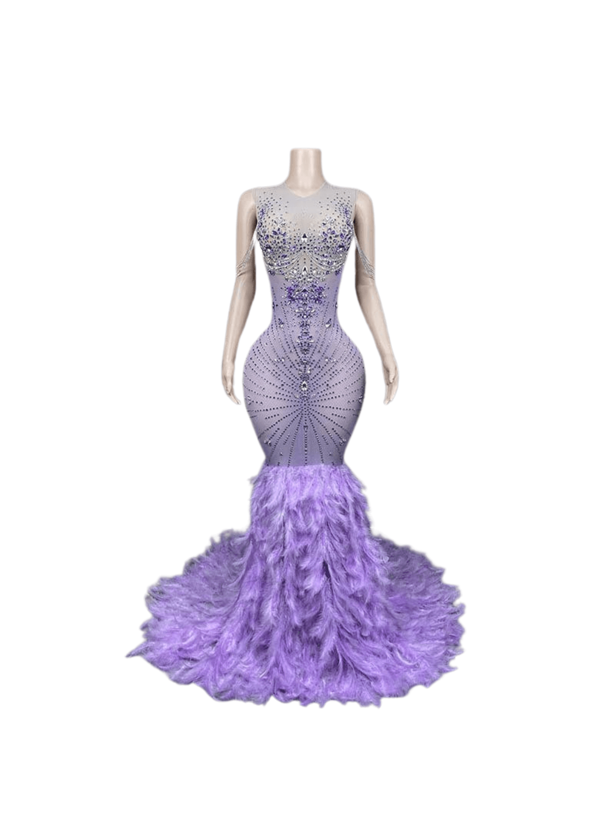 Chaviv Rhinestone Feather Maxi Dress