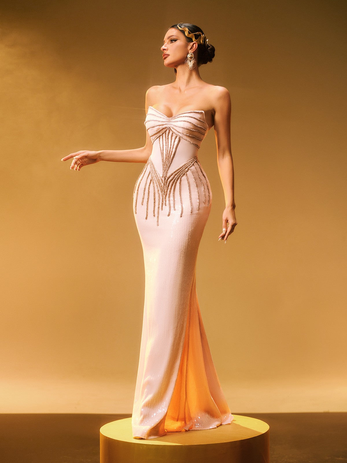 Cryos Strapless Sequin Maxi Dress