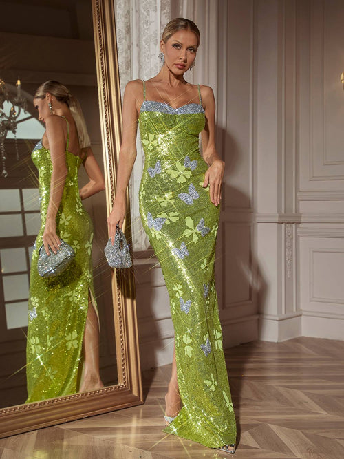Dayshaun Butterfly Rhinestone Sequin Maxi Dress