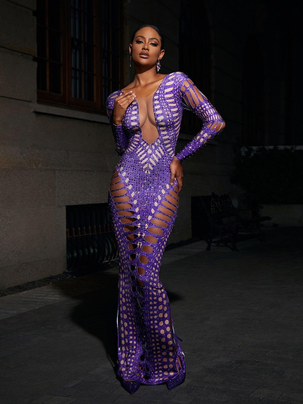 Leocadia Rhinestone Cutout Maxi Dress