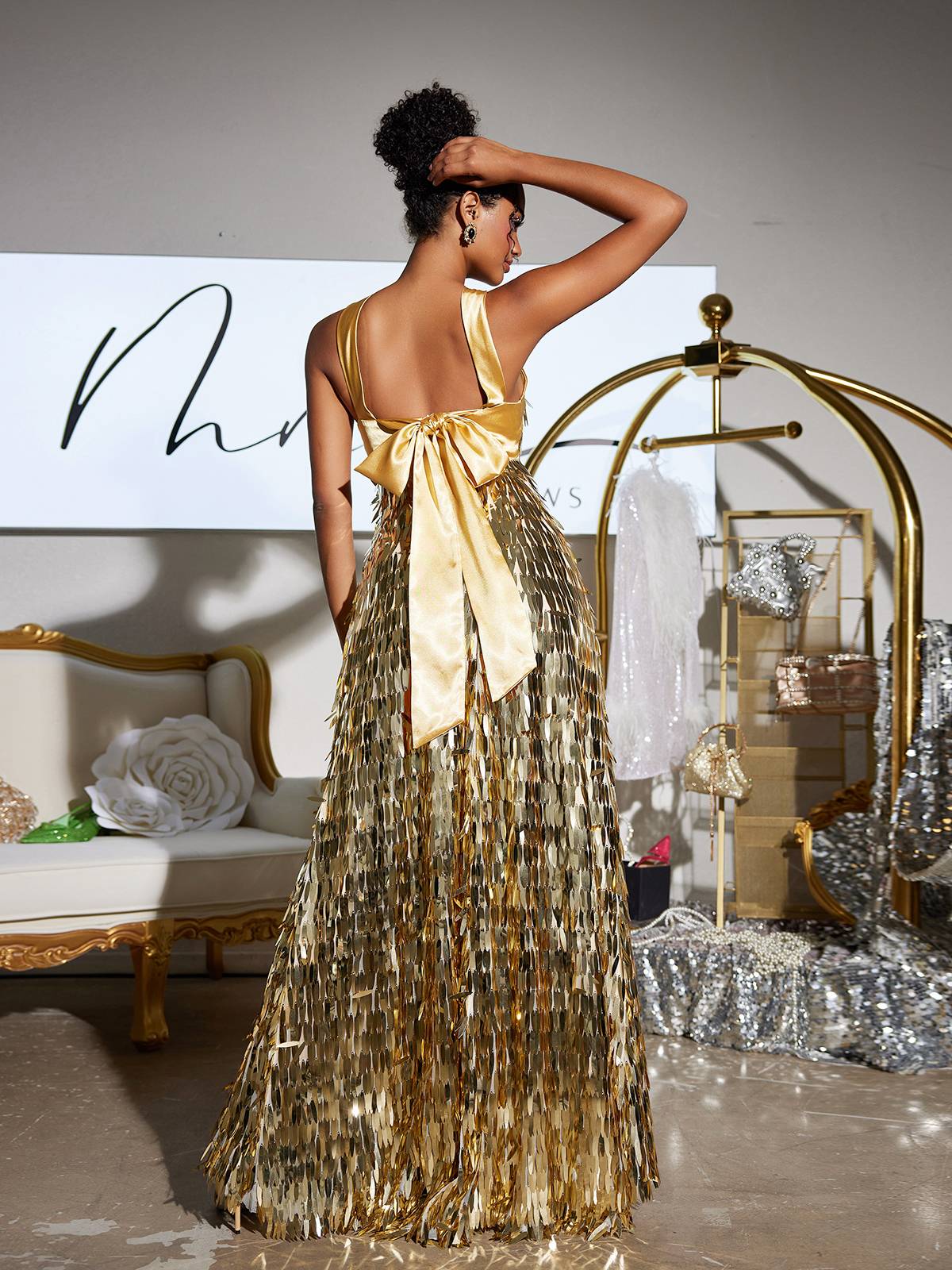 Leosan Bow Sequin Maxi Dress