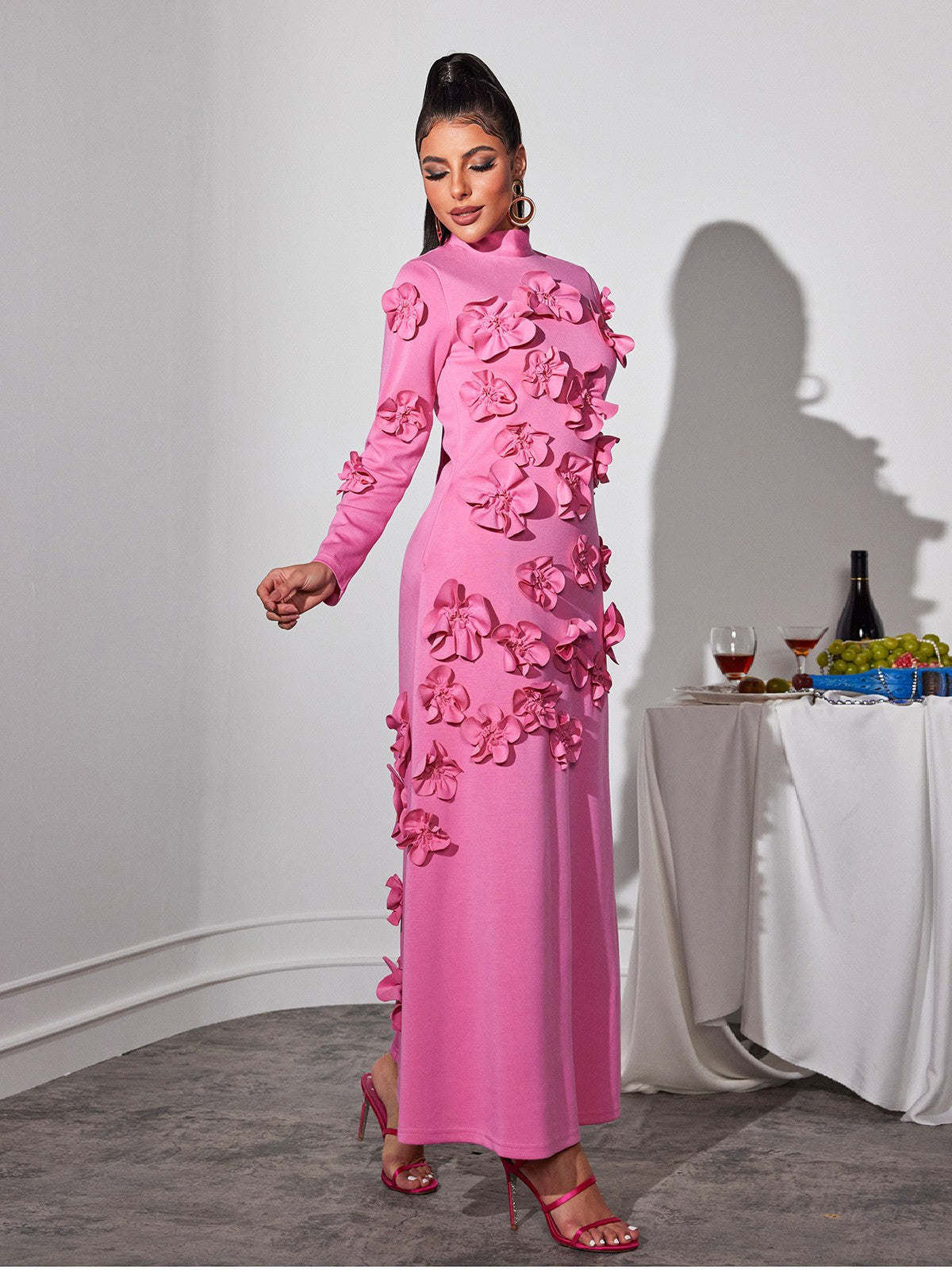 Liluri Long Sleeve Flower Maxi Dress