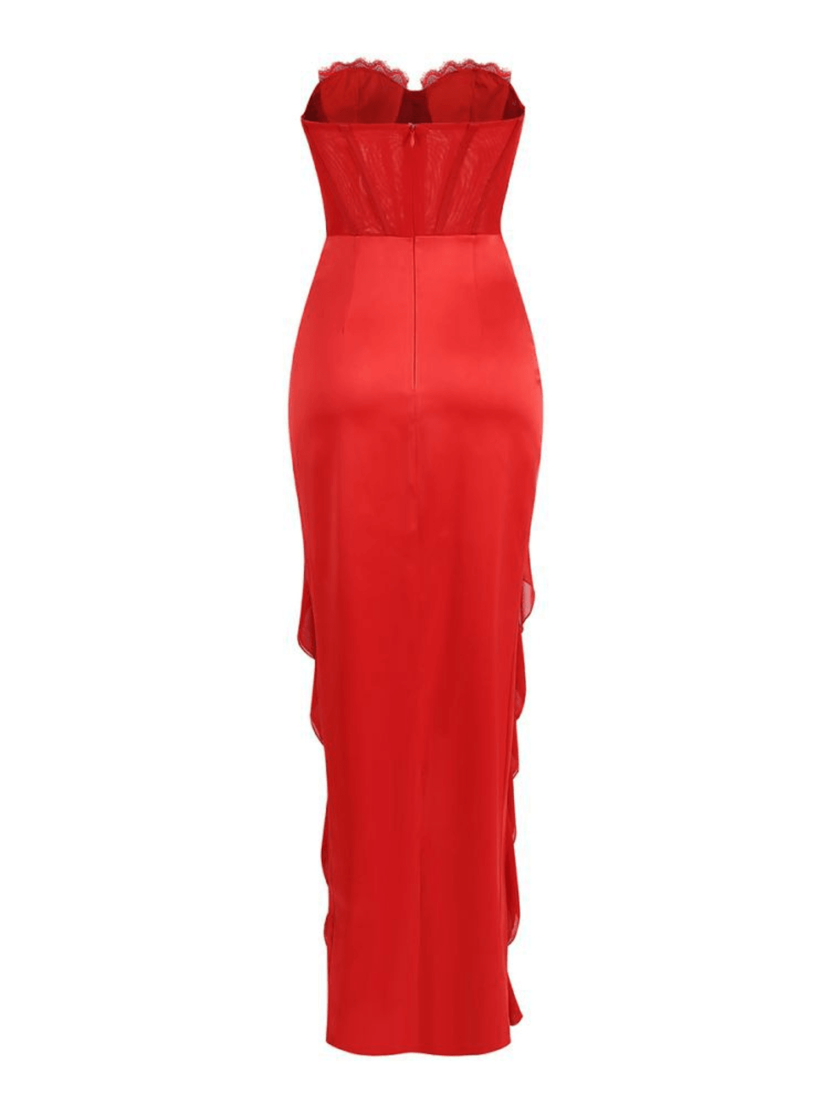 Raoul Strapless Lace Tulle Maxi Dress In Red