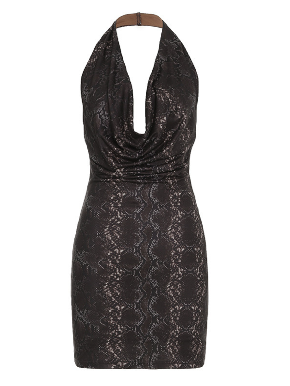 Syvandrix Cowl Neck Snake Printed Mini Dress