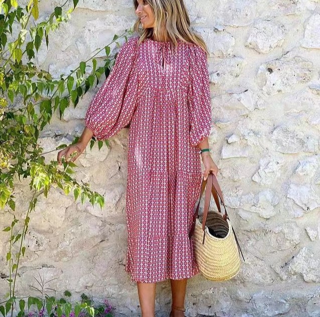 🌸Elegant Puff Sleeve Floral Boho Maxi Dress