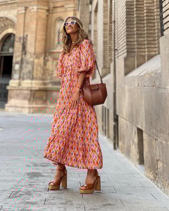🌸Elegant Puff Sleeve Floral Boho Maxi Dress