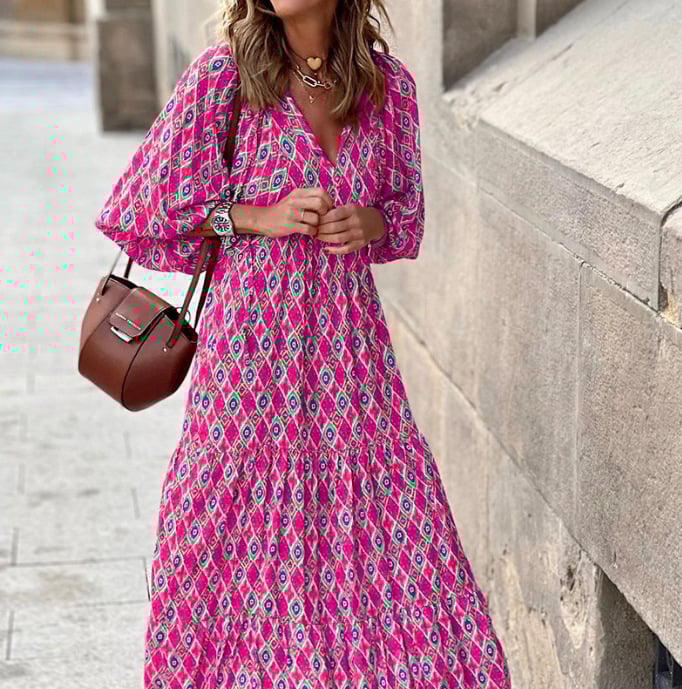 🌸Elegant Puff Sleeve Floral Boho Maxi Dress
