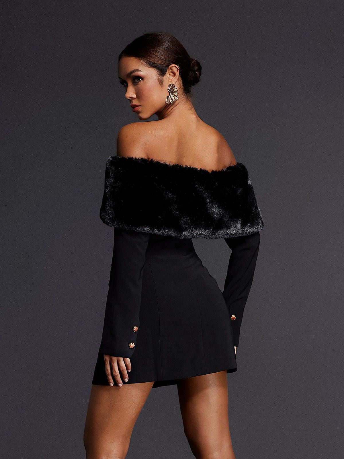 Aditi Faux Fur Button Mini Dress