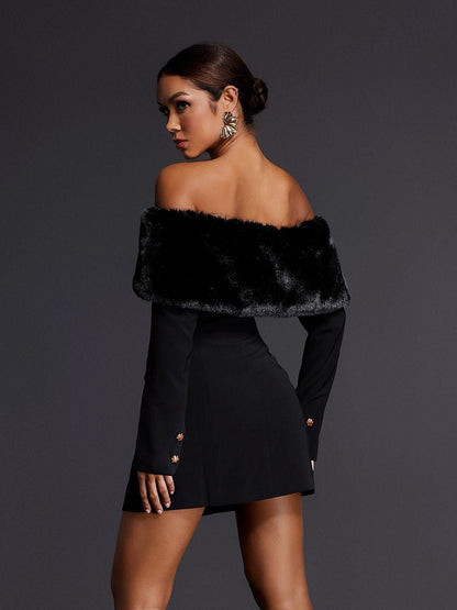 Aditi Faux Fur Button Mini Dress