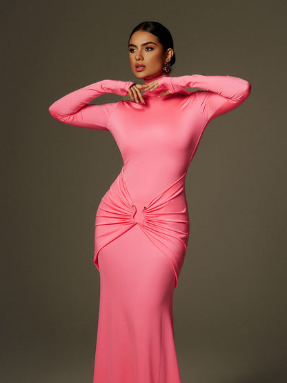Adriel High Neck Ruched Maxi Dress
