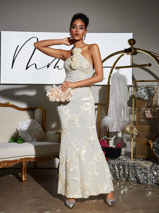 Aedin Halterneck Flower Maxi Dress