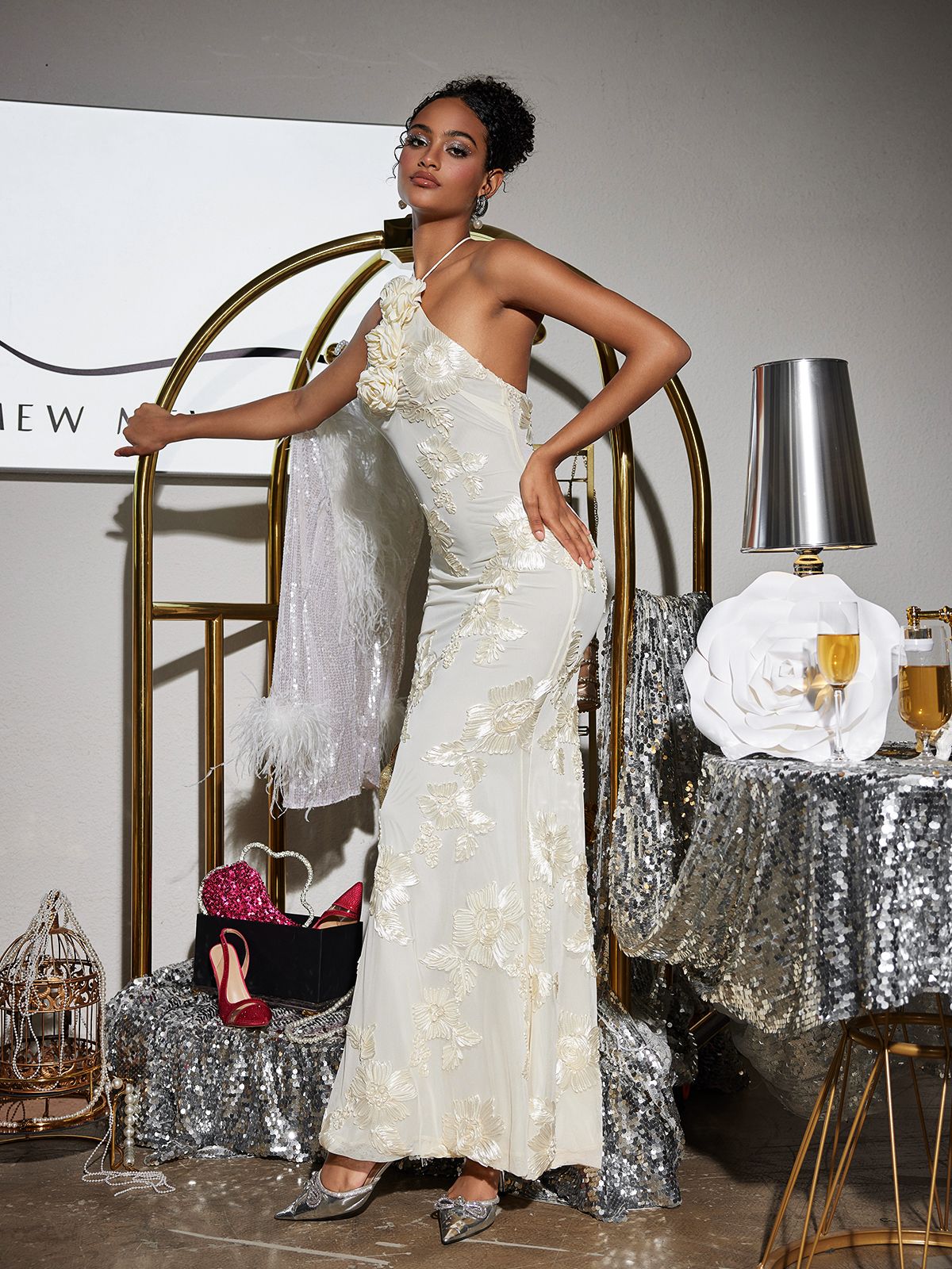Aedin Halterneck Flower Maxi Dress