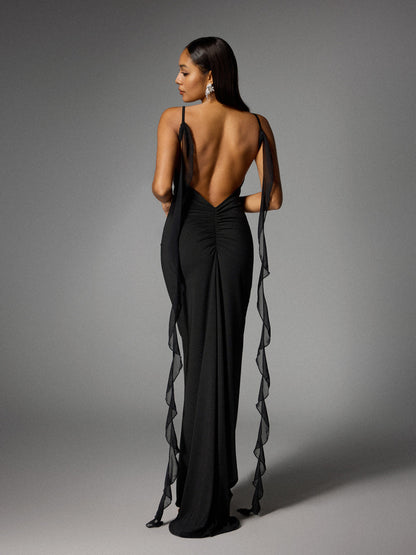 Aelthar Spaghetti Flower Maxi Dress In Black