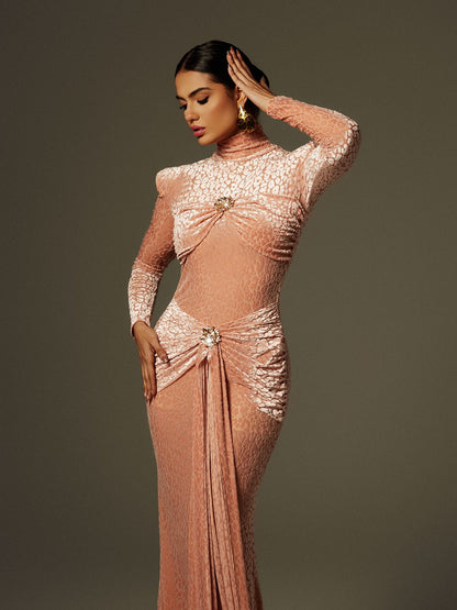 Ahuva Leopard Printed Rhinestone Maxi Dress