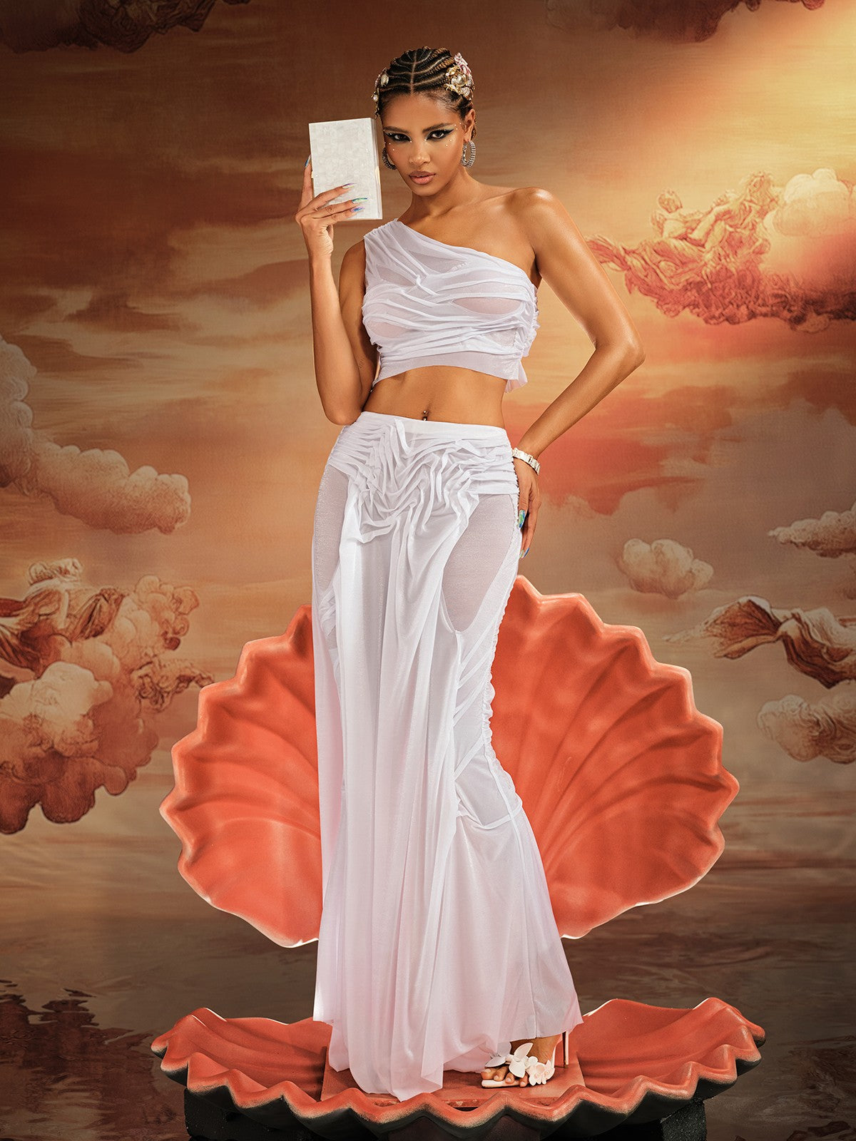Akiye One Shoulder Ruched Skirt Set