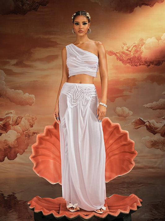 Akiye One Shoulder Ruched Skirt Set