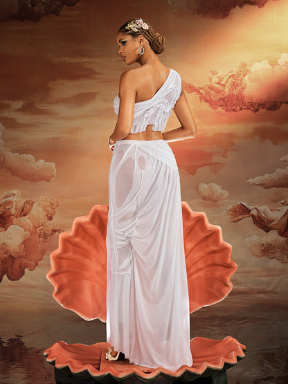 Akiye One Shoulder Ruched Skirt Set