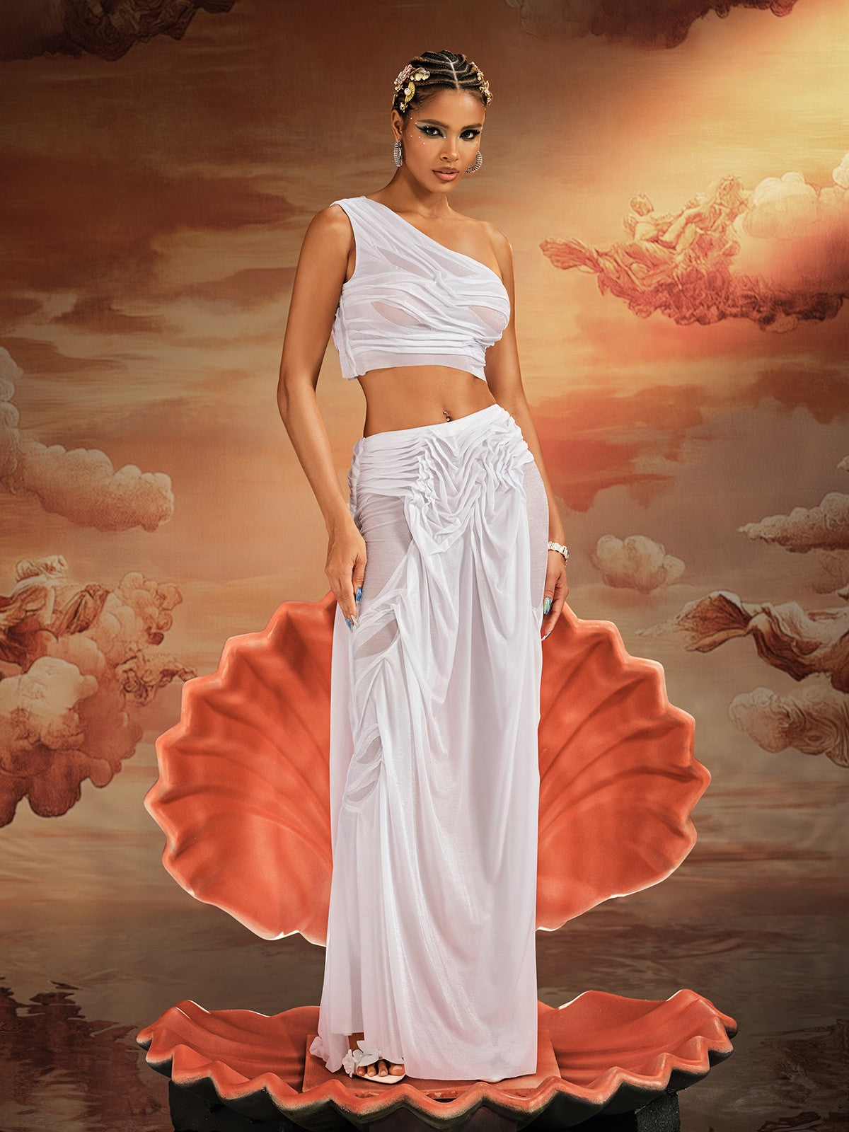 Akiye One Shoulder Ruched Skirt Set