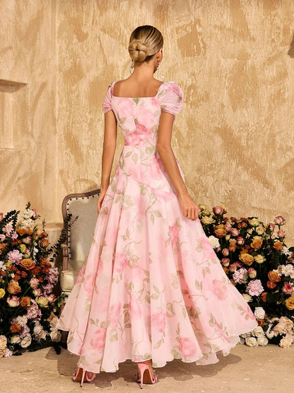 Alayja Flower Printed Mesh Maxi Dress