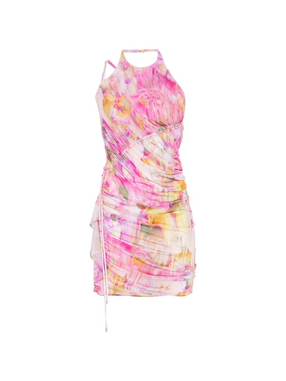 Aldiva Halterneck Printed Ruched Mini Dress