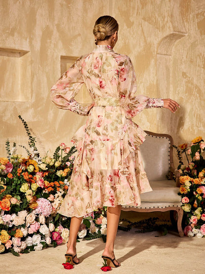 Alodia Puff Sleeves Printed Midi Dress
