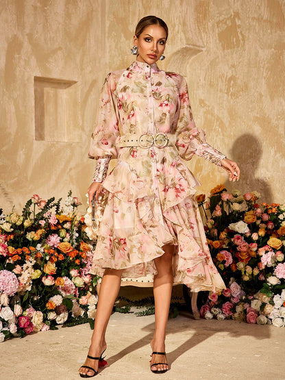 Alodia Puff Sleeves Printed Midi Dress