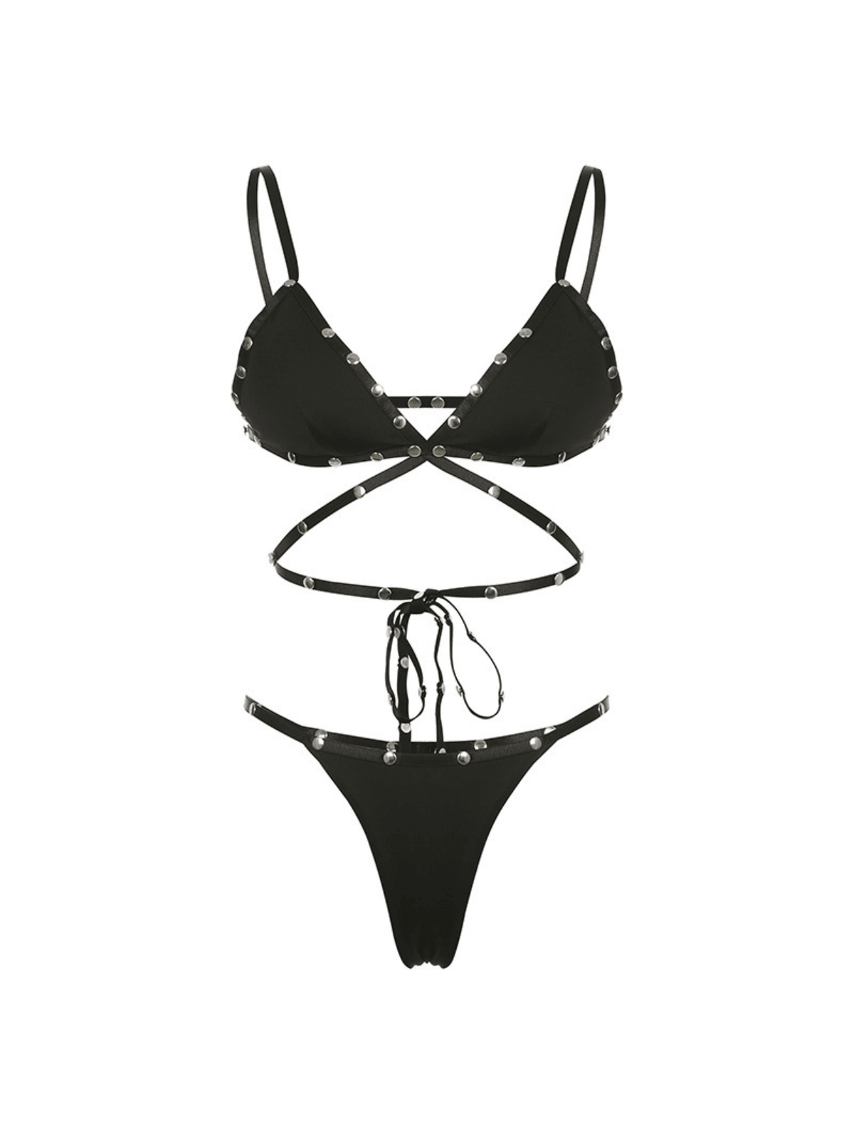 Alreem Lace Up Rivet Bikini Two Piece Set