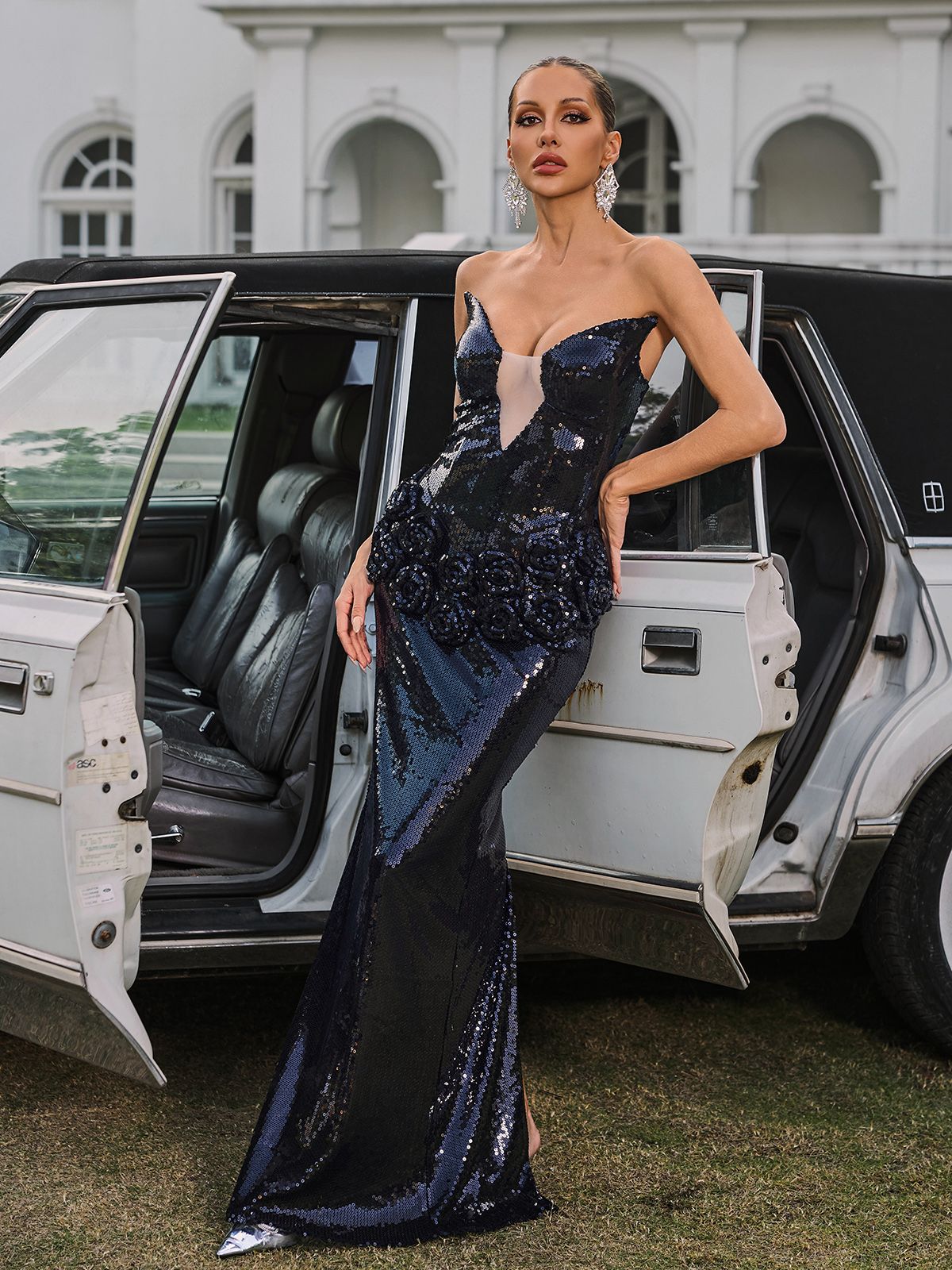 Althara Strapless Flower Sequin Maxi Dress