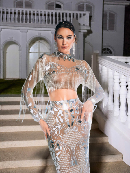 Alvin Acrylic Fringe Skirt Set