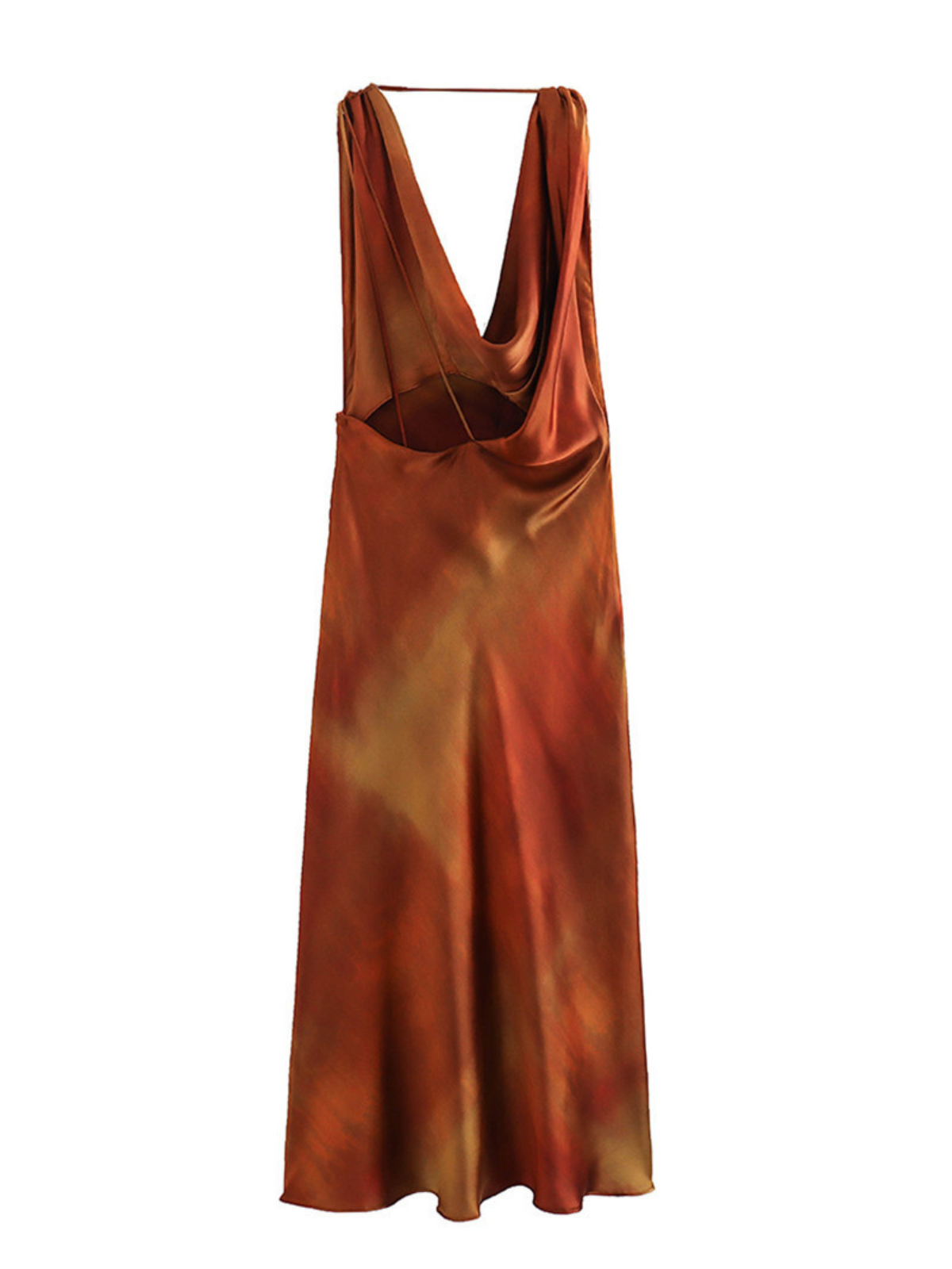 Aryndriel Sleeveless Cowl Neck Satin Midi Dress
