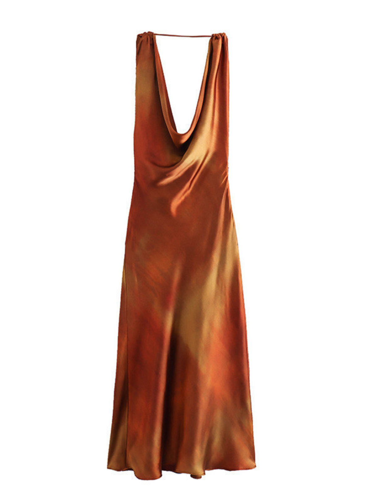 Aryndriel Sleeveless Cowl Neck Satin Midi Dress