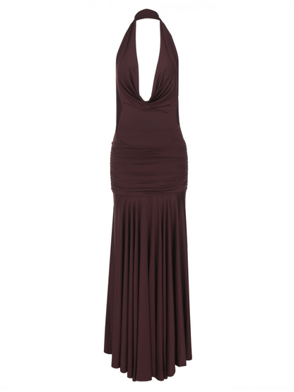Baelthar Cowl Neck Ruched Split Maxi Dress