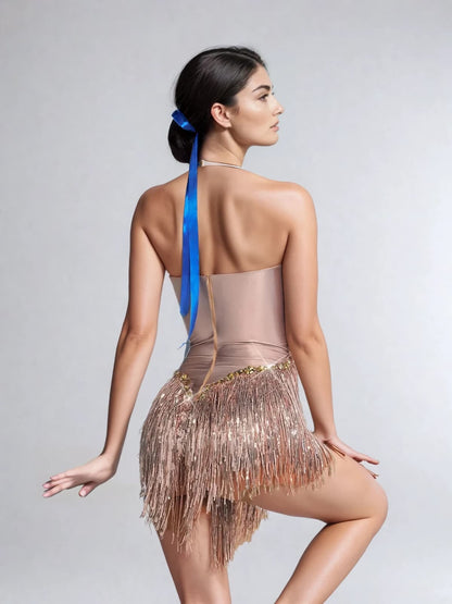 Benicio Halterneck Fringe Sequin Bodysuit