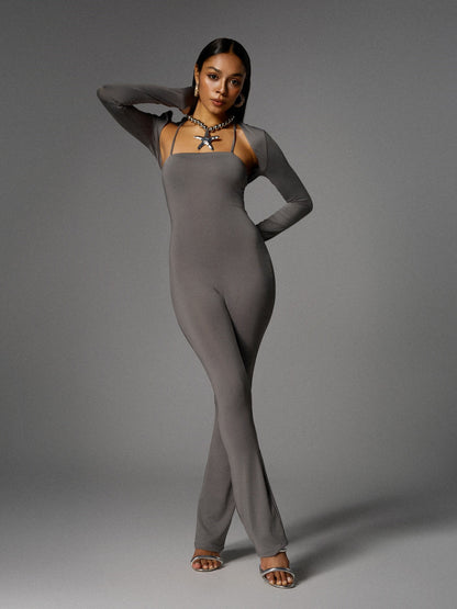 Brixander Spaghetti Jumpsuit In Grey With Shrug