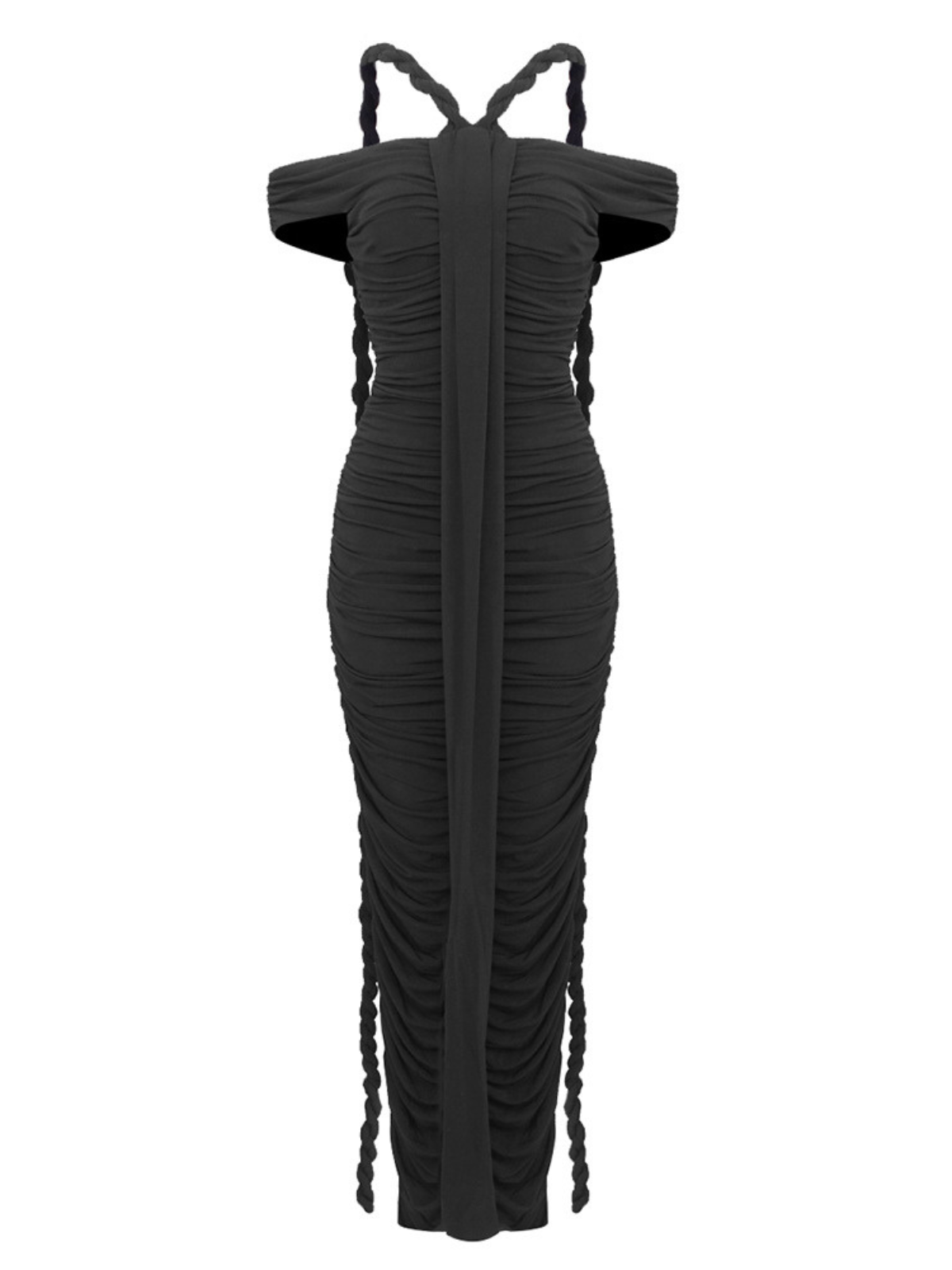 Caishen Off Shoulder Ruched Maxi Dress In Black