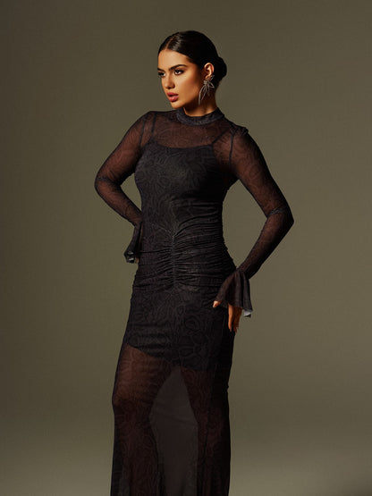 Caus Long Sleeve Ruched Maxi Dress