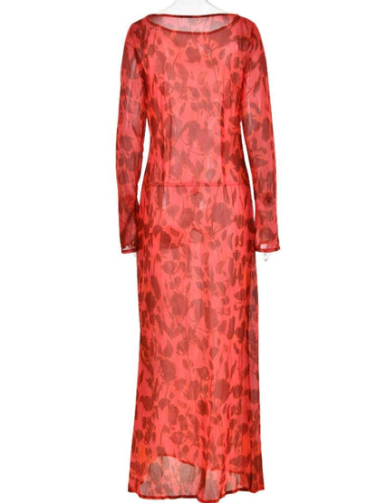 Cecily Long Sleeve Rose Printed Maxi Dress