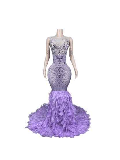 Chaviv Rhinestone Feather Maxi Dress