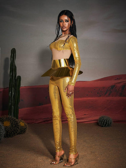 Corbin Sequin Jumpsuit With Waistband