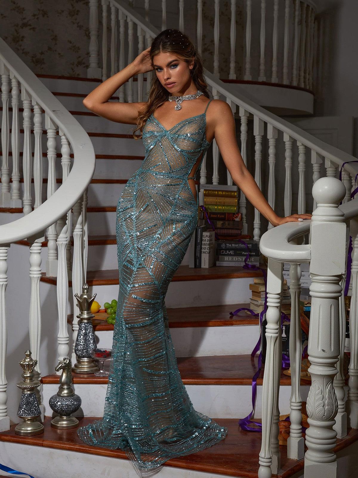 Cynthia Spaghetti Sequin Maxi Dress