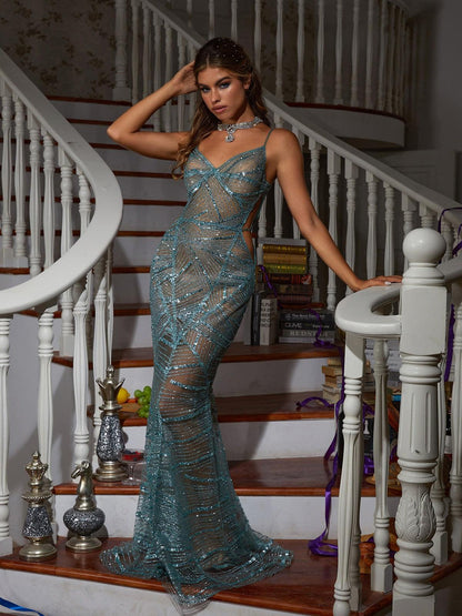 Cynthia Spaghetti Sequin Maxi Dress