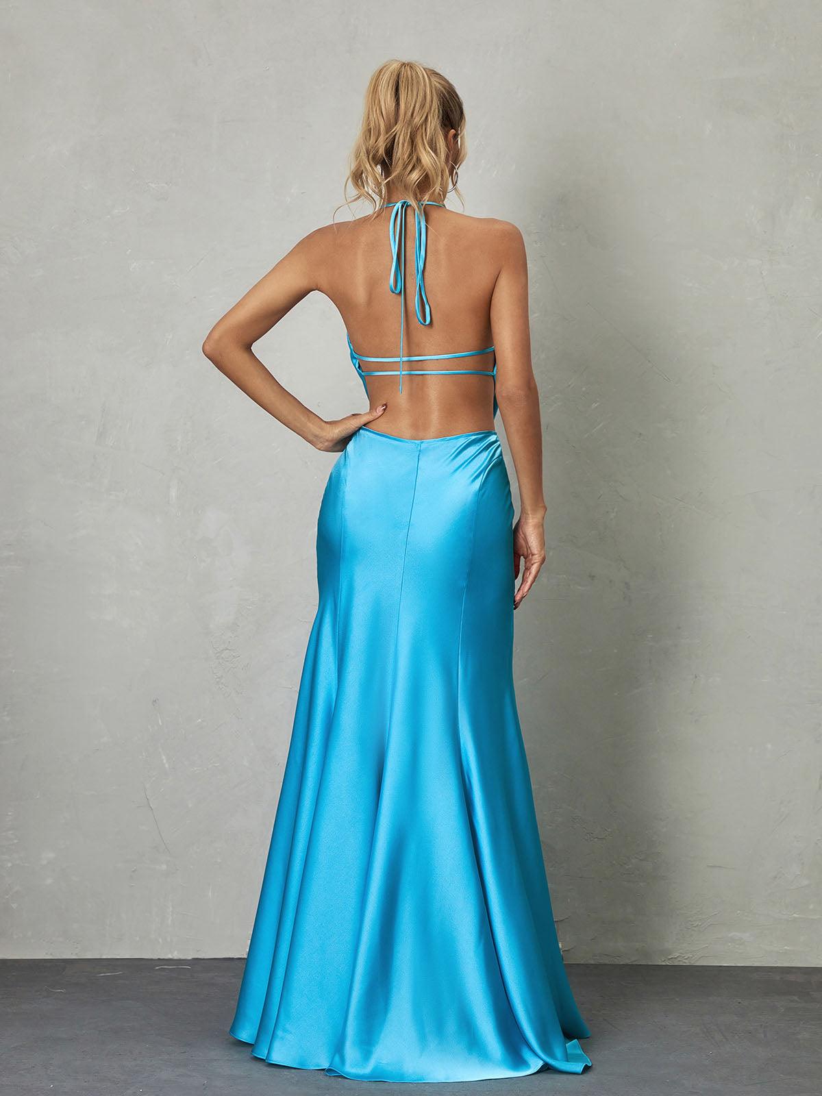 Dymphna Draped Neck Satin Maxi Dress