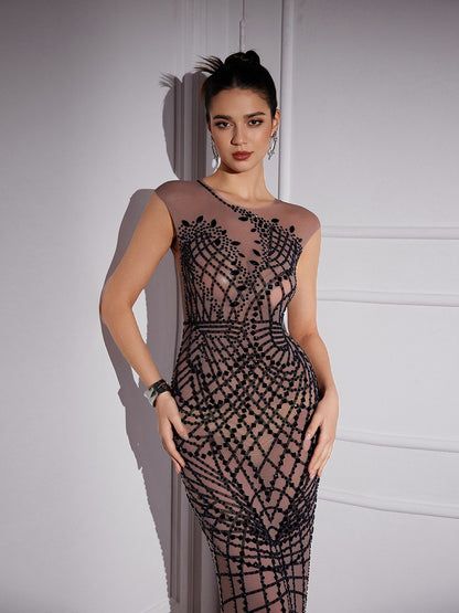Eirian Printed Rhinestone Maxi Dress