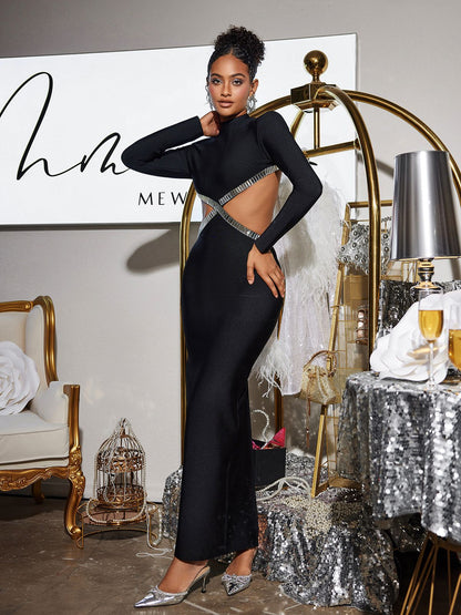 Ephai Rhinestone Cutout Bandage Dress In Black