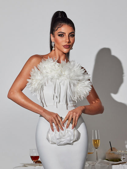 Étienne Flower Fringe Bandage Midi Dress